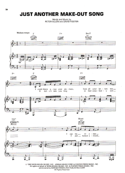 Picture of Just Another Make-Out Song, Peter Allen & David Foster, recorded by Peter Allen, sheet music