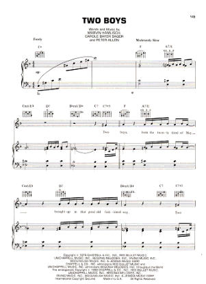 Picture of Two Boys, Peter Allen/ Marvin Hamlisch/ Carole Bayer Sager, recorded by Peter Allen, sheet music