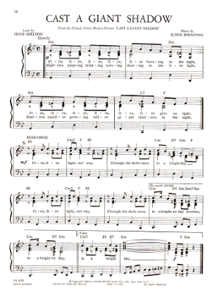Picture of Cast a Giant Shadow, movie title theme, Elmer Bernstein, easy piano/vocal, sheet music