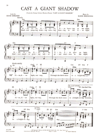 Picture of Cast a Giant Shadow, movie title theme, Elmer Bernstein, easy piano/vocal, sheet music