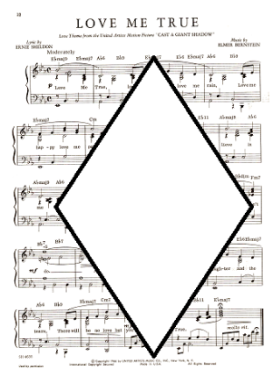 Picture of Love Me True, from movie "Cast a Giant Shadow", Ernie Sheldon & Elmer Bernstein, easy piano/vocal, sheet music