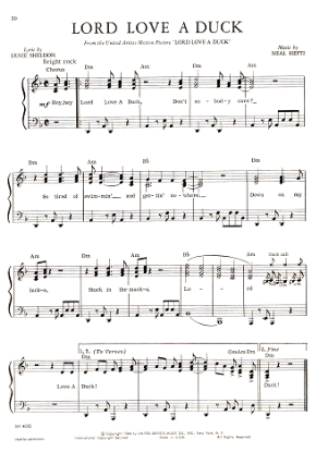 Picture of Lord Love a Duck, movie title song, Ernie Sheldon & Neil Hefti, easy piano/vocal, sheet music
