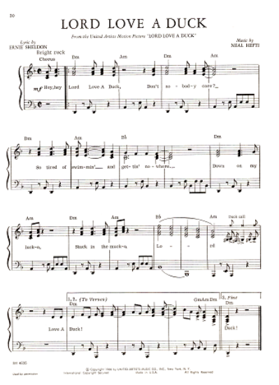 Picture of Lord Love a Duck, movie title song, Ernie Sheldon & Neil Hefti, easy piano/vocal, sheet music