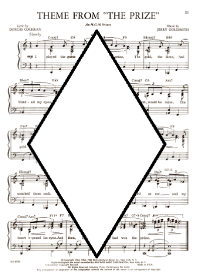 Picture of The Prize, movie title song, Dorcas Cochran & Jerry Goldsmith, easy piano/vocal, sheet music
