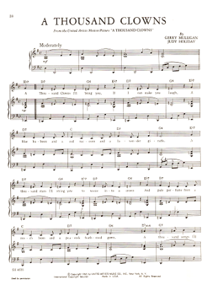Picture of A Thousand Clowns, movie title song, Gerry Mulligan & Judy Holiday, piano/vocal, sheet music