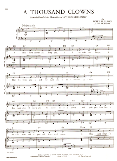 Picture of A Thousand Clowns, movie title song, Gerry Mulligan & Judy Holiday, piano/vocal, sheet music