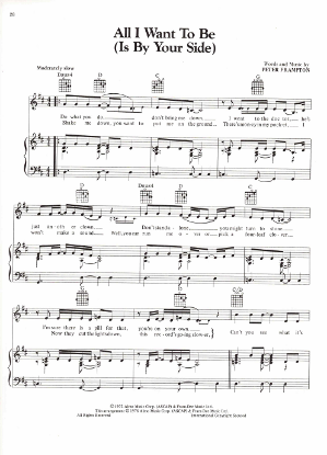 Picture of All I Want to Be (Is By Your Side), written & recorded by Peter Frampton, sheet music