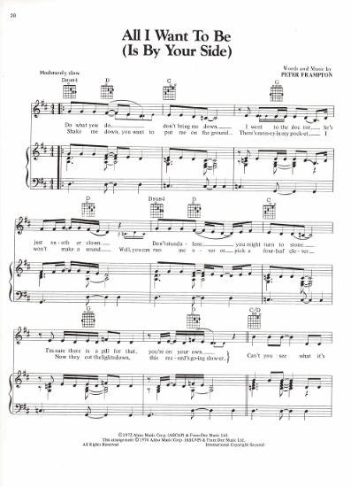 Picture of All I Want to Be (Is By Your Side), written & recorded by Peter Frampton, sheet music