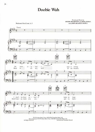 Picture of Doobie Wah, Peter Frampton/ Rick Wills/ John Headley-Down, recorded by Peter Frampton, sheet music