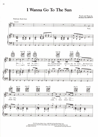 Picture of I Want to Go to The Sun, written & recorded by Peter Frampton, sheet music