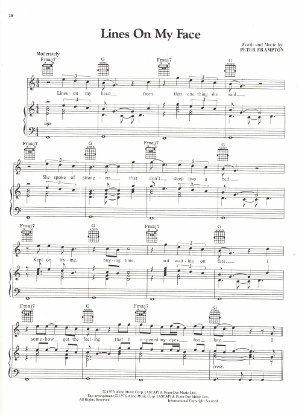 Picture of Lines on My Face, written & recorded by Peter Frampton, sheet music