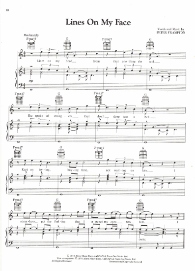 Picture of Lines on My Face, written & recorded by Peter Frampton, sheet music
