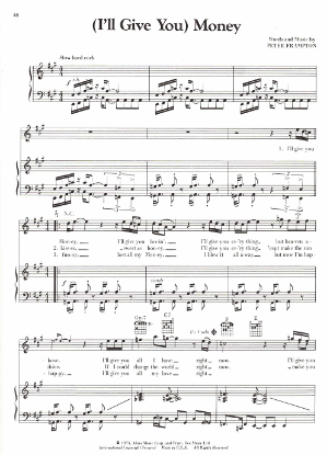 Picture of (I'll Give You) Money, written & recorded by Peter Frampton, sheet music