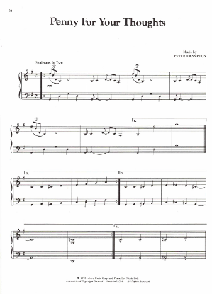 Picture of Penny for Your Thoughts, written & recorded by Peter Frampton, sheet music