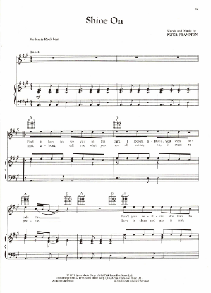 Picture of Shine On, written & recorded by Peter Frampton, sheet music