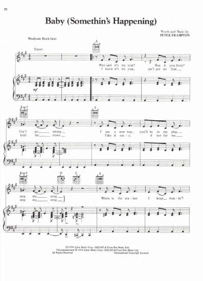 Picture of Baby (Something's Happening), written & recorded by Peter Frampton, sheet music