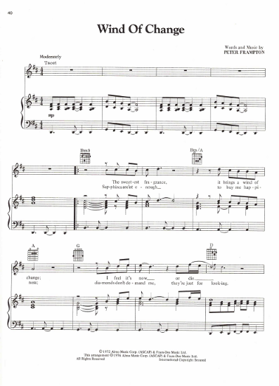Picture of Wind of Change, written & recorded by Peter Frampton, sheet music