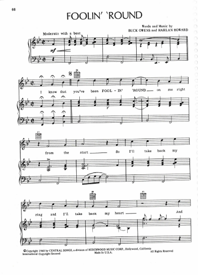 Picture of Foolin' 'Round, Buck Owens & Harlan Howard, recorded by Buck Owens, sheet music