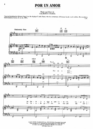 Picture of Por un amor, Gilberto Parra, recorded by Linda Ronstast, sheet music