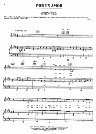 Picture of Por un amor, Gilberto Parra, recorded by Linda Ronstast, sheet music