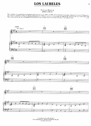 Picture of Los Laureles, Jose Lopez, recorded by Linda Ronstast, sheet music