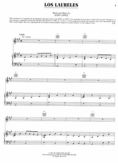 Picture of Los Laureles, Jose Lopez, recorded by Linda Ronstast, sheet music