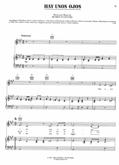 Picture of Hay Unos Ojos, Ruben Fuentes, recorded by Linda Ronstast, sheet music