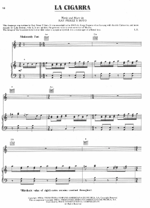 Picture of La Cigarra, Ray Perez Y Soto, recorded by Linda Ronstast, sheet music