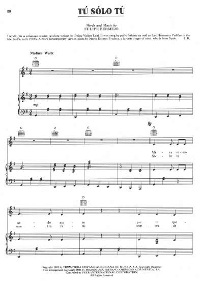 Picture of Tu Solo Tu, Felipe Bermejo, recorded by Linda Ronstast, sheet music