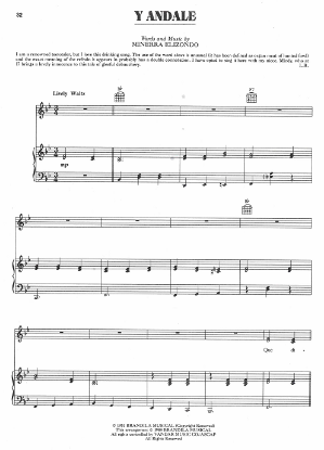 Picture of Y Andale, Minerra Elizondo, recorded by Linda Ronstast, sheet music