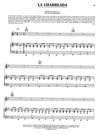 Picture of La Charreada, Felipe Bermejo, recorded by Linda Ronstast, sheet music