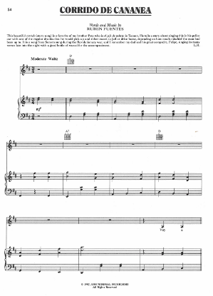 Picture of Corrido de Cananea, Ruben Fuentes, recorded by Linda Ronstast, Corey's Coming, written & recorded by Harry Chapin, sheet music