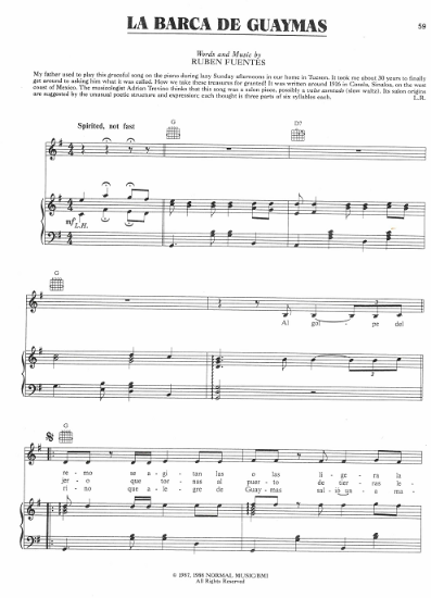 Picture of La Barca de Guaymas, Ruben Fuentes, recorded by Linda Ronstast, sheet music