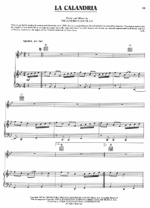 Picture of La Calandria, Nicandro Castillo, recorded by Linda Ronstast, sheet music