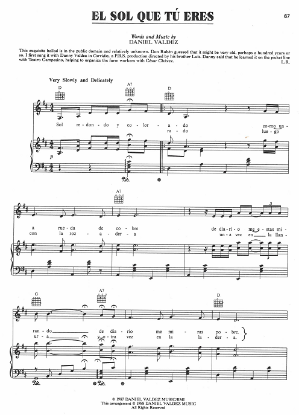 Picture of El Sol Que Te Eres, Daniel Valdez, recorded by Linda Ronstast, sheet music