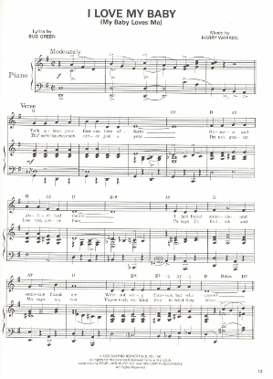 Picture of I Love My Baby (My Baby Loves Me), Bud Green & Harry Warren, first recorded by Aileen Stanley, sheet music
