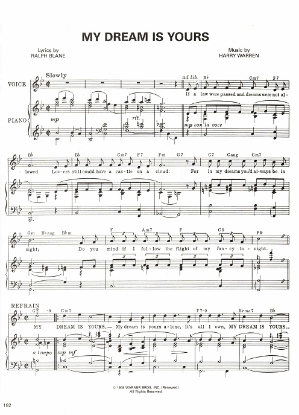 Picture of My Dream is Yours, movie title song, Ralph Blane & Harry Warren, sung by Doris Day, sheet music