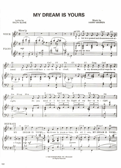 Picture of My Dream is Yours, movie title song, Ralph Blane & Harry Warren, sung by Doris Day, sheet music