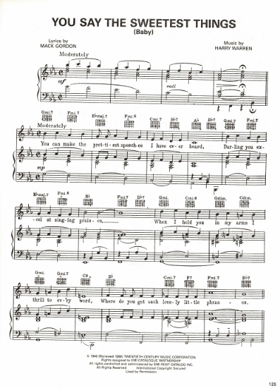 Picture of You Say the Sweetest Things (Baby), from movie "Tin Pan Alley", Mack Gordon & Harry Warren, sheet music