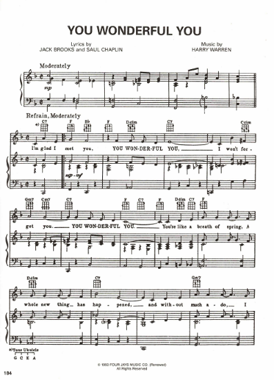 Picture of You Wonderful You, from movie "Summer Stock", Jack Brooks/ Saul Chaplin/ Harry Warren, sheet music