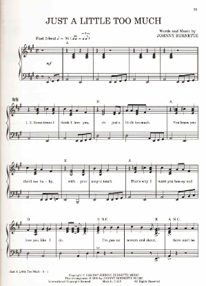 Picture of Just a Little Too Much, Johnny Burnette, recorded by Ricky Nelson, sheet music