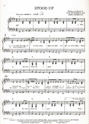 Picture of Stood Up, Dub Dickerson & Erma Herrold, recorded by Ricky Nelson, sheet music