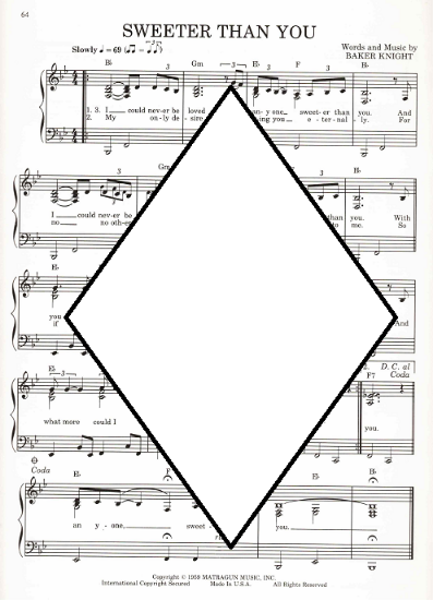 Picture of Sweeter Than You, Baker Knight, recorded by Ricky Nelson, sheet music