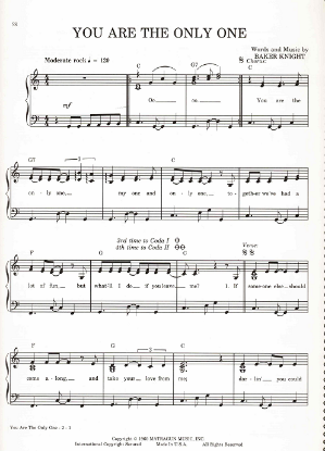 Picture of You Are the Only One, Baker Knight, recorded by Ricky Nelson, sheet music