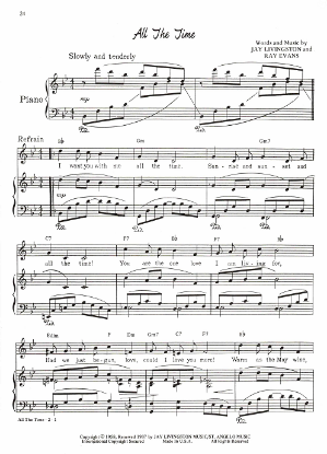 Picture of All the Time, Jay Livingston & Ray Evans, recorded by Johnny Mathis, sheet music