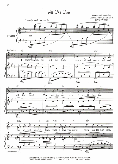 Picture of All the Time, Jay Livingston & Ray Evans, recorded by Johnny Mathis, sheet music
