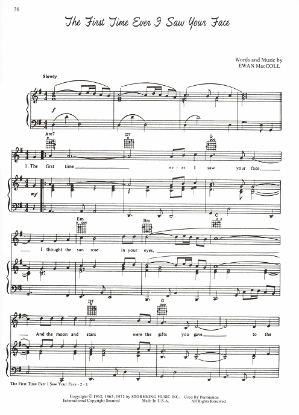 Picture of The First Time Ever I Saw Your Face, Ewan MacColl, recorded by Johnny Mathis, sheet music