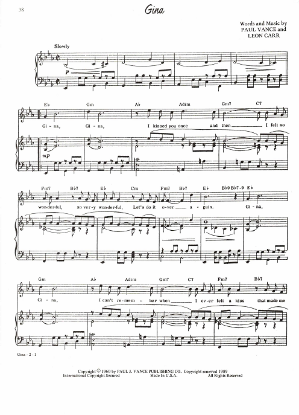Picture of Gina, Paul Vance & Leon Carr, recorded by Johnny Mathis, sheet music