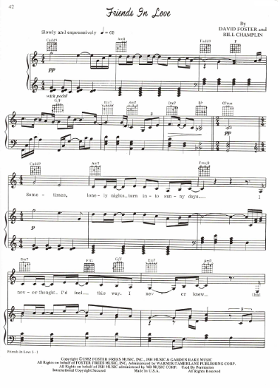 Picture of Friends in Love, David Foster & Bill Champlin, recorded by Johnny Mathis, sheet music