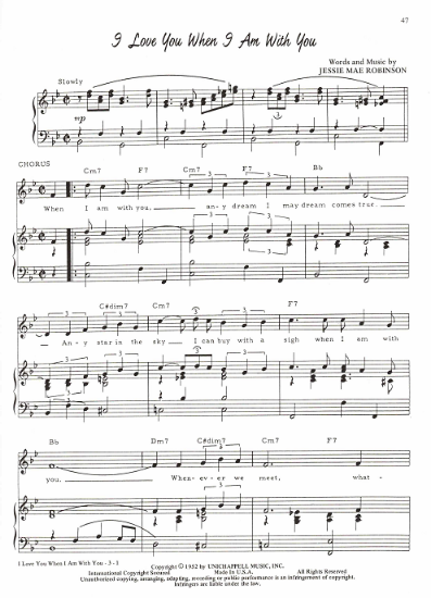 Picture of I Love You When I Am With You, Jessie Mae Robinson, recorded by Johnny Mathis, sheet music
